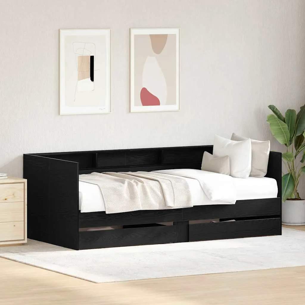 vidaXL Krevet na dan Crni hrast 75 x 190 cm Konstruirano drvo - Venlo