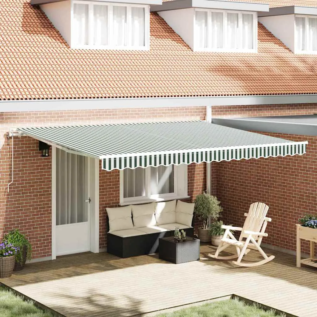vidaXL Povlačivi tende Zelena i bijela 450 × 300 cm Tkanina i Aluminij - Venlo