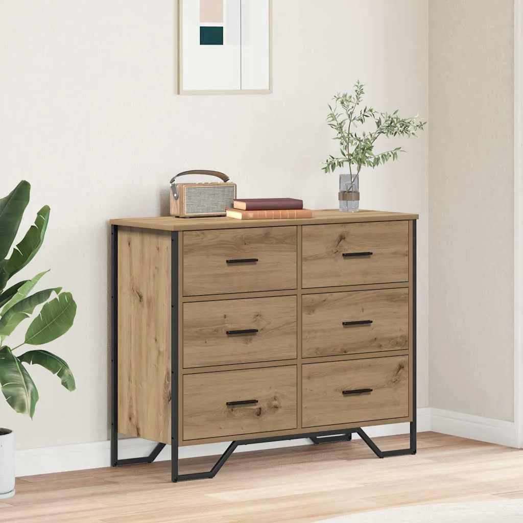 vidaXL Komoda 6-Ladica Umjetnički hrast 91 x 35,5 x 74,5 cm - Venlo