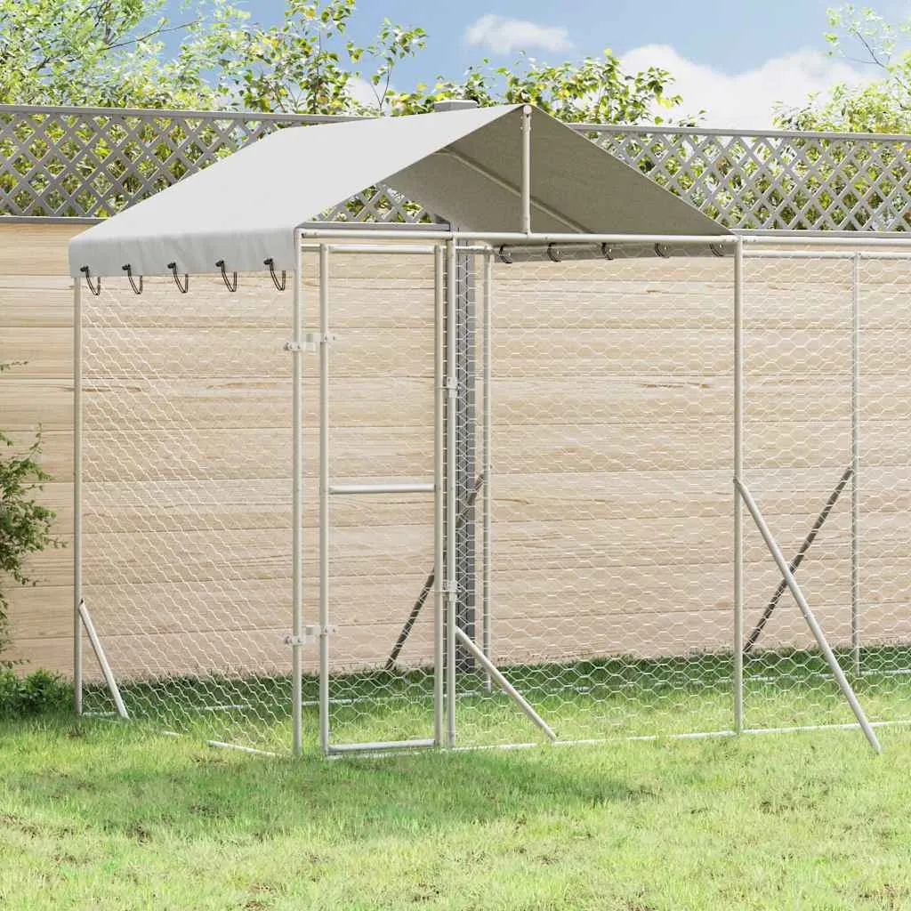 vidaxl vanjski kavez za pse s krovom srebrni 10x2x2,5m pocinčani čelik - slika 1