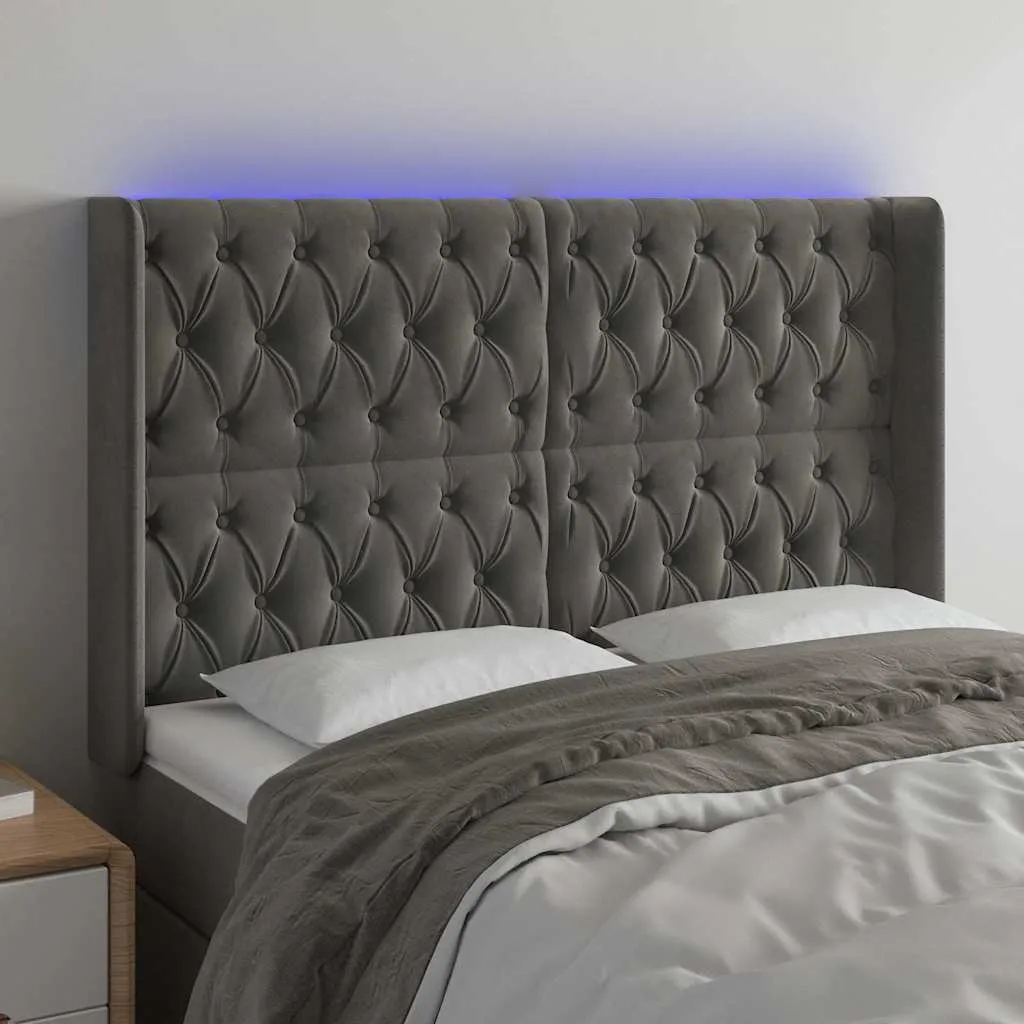 vidaXL LED uzglavlje tamnosivo 147x16x118/128 cm baršunasto - Venlo