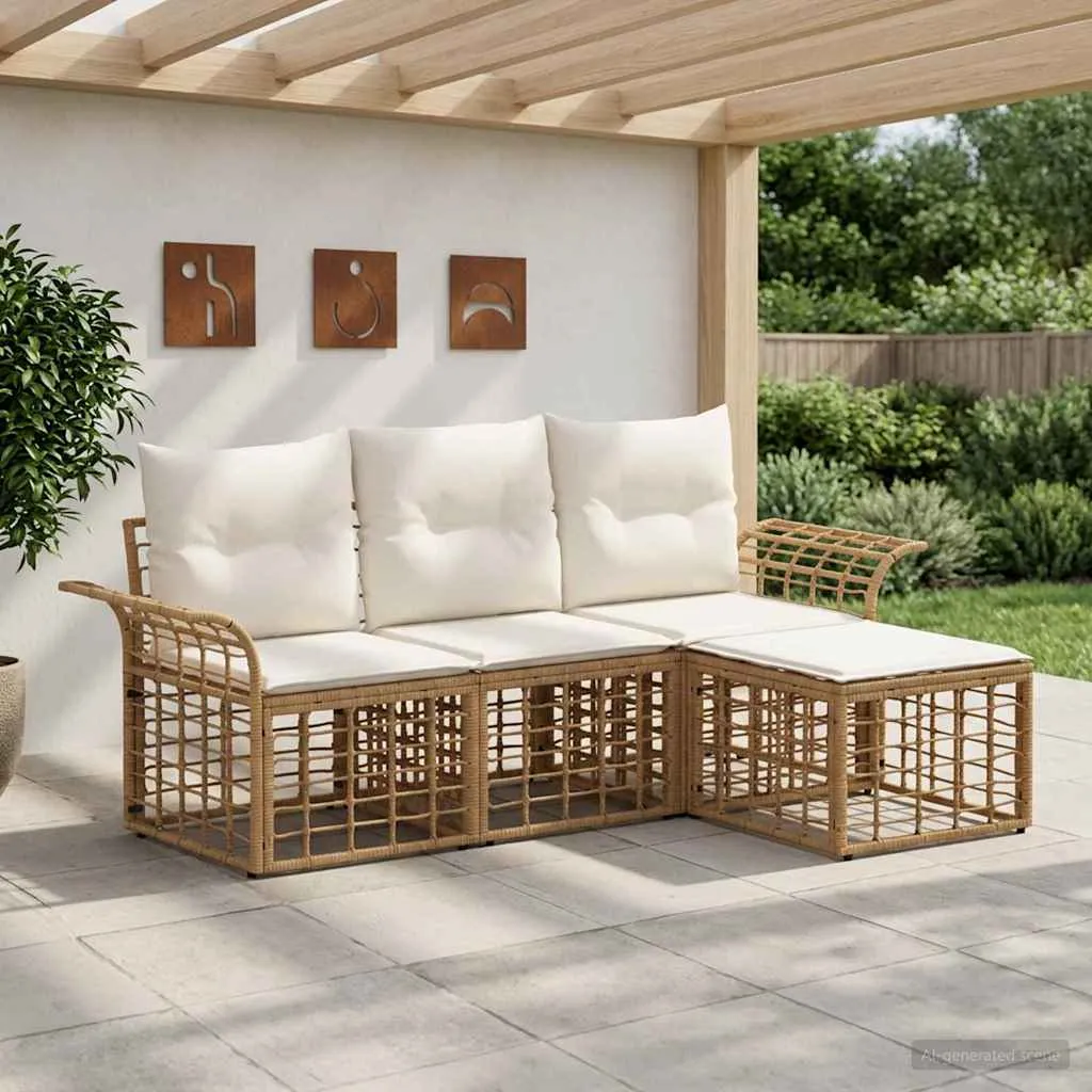 vidaXL Set vanjskih sofa 4 kom. Prirodna i krema bijela Poliester - Venlo