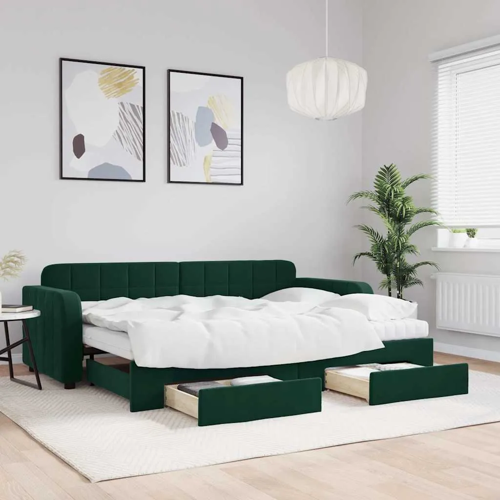 vidaXL Dnevni krevet na razvlačenje tamnozeleni 80 x 200 cm baršunasti - Venlo
