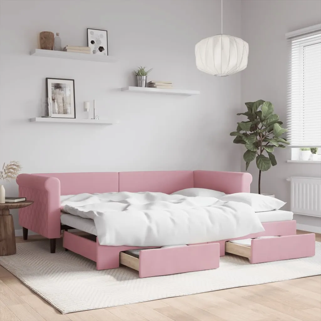 vidaXL Dnevni krevet na razvlačenje ružičasti 90 x 200 cm baršunasti - Venlo