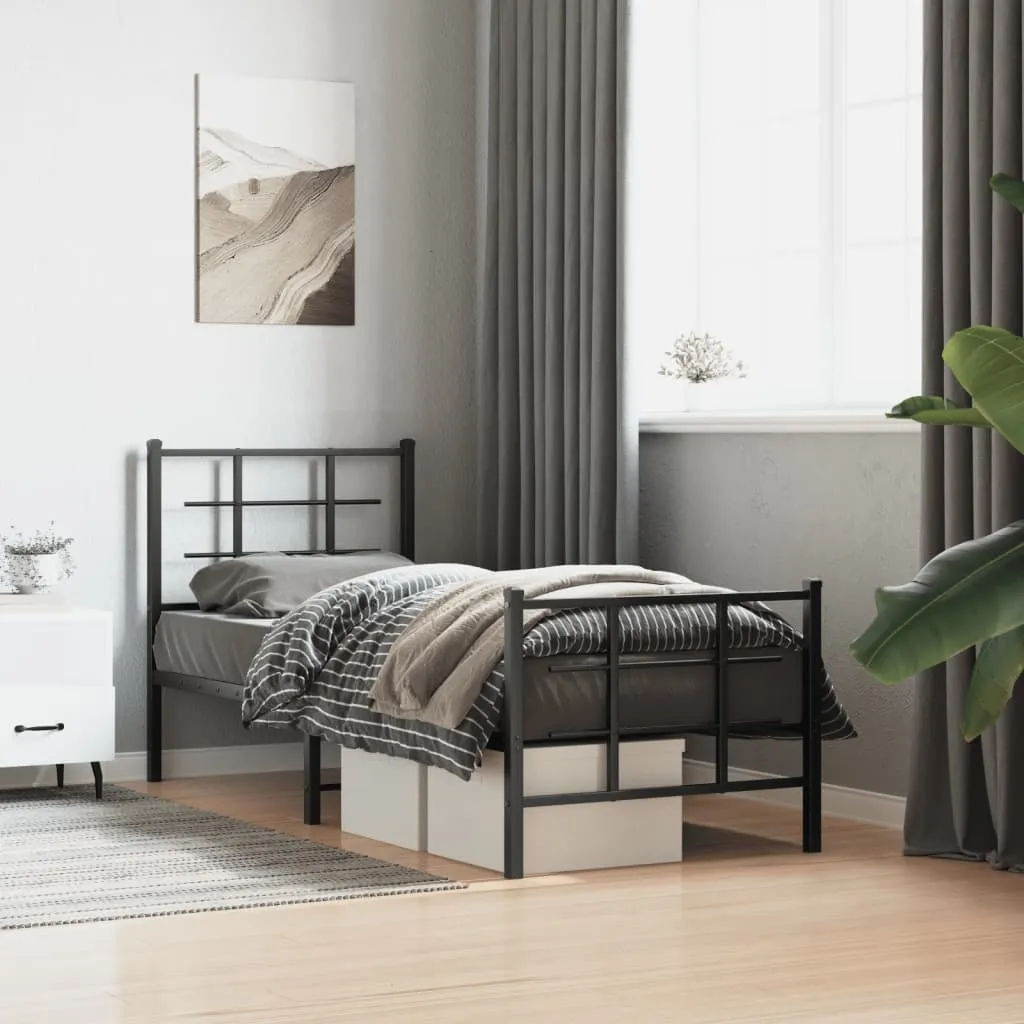 vidaXL Metalni okvir kreveta uzglavlje i podnožje crni 75x190 cm - Venlo