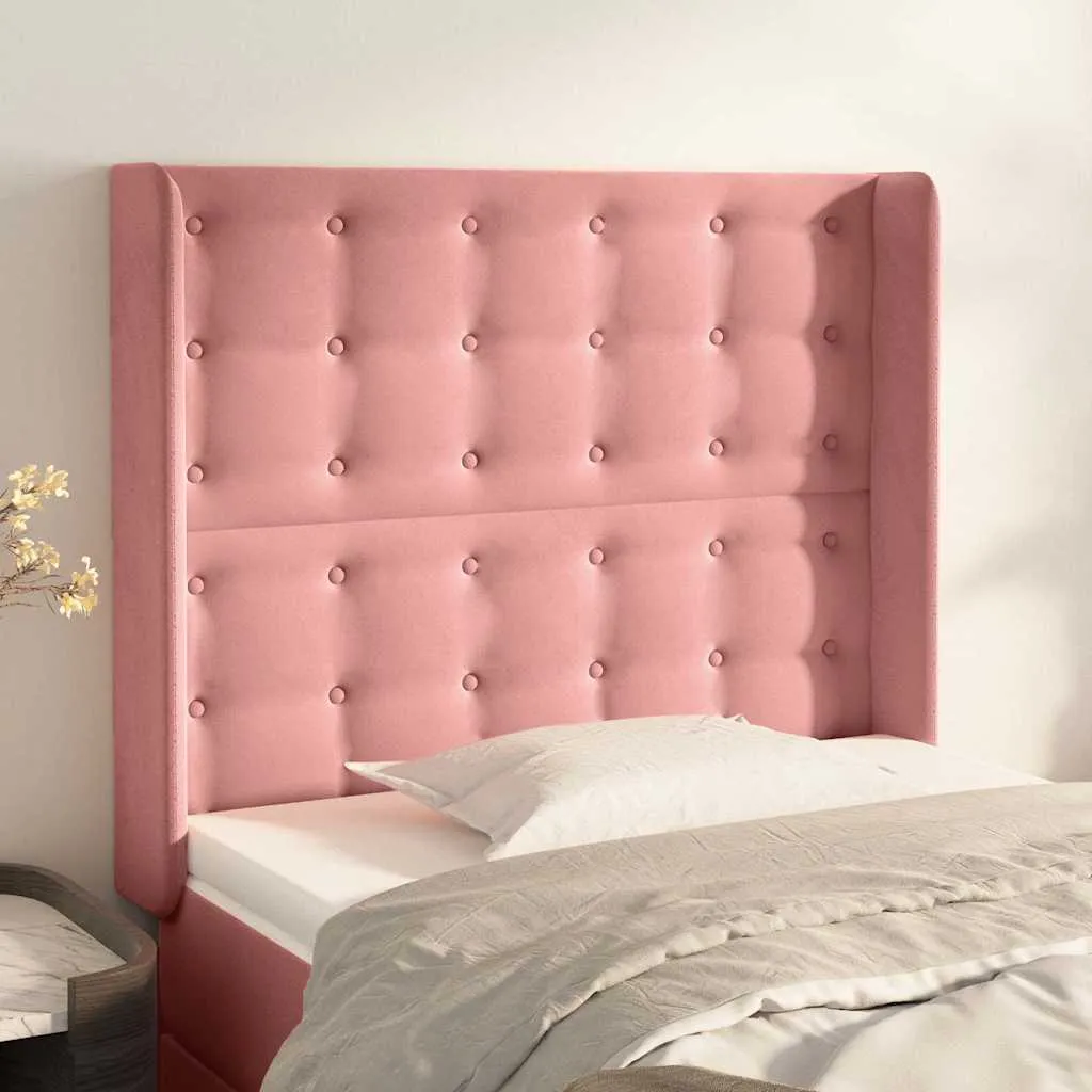vidaXL Uzglavlje s ušima ružičasto 93x16x118/128 cm baršunasto - Venlo