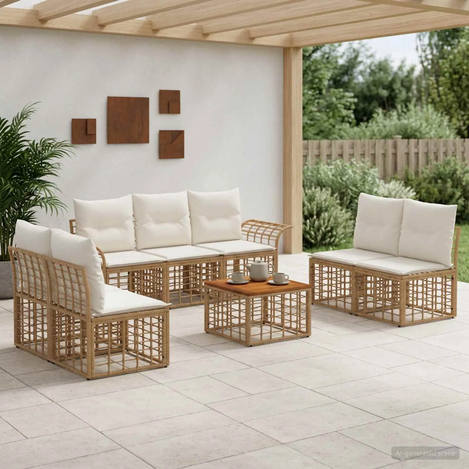 vidaXL Set vanjskih sofa 8 kom. Prirodna i krema bijela Poliester - Venlo