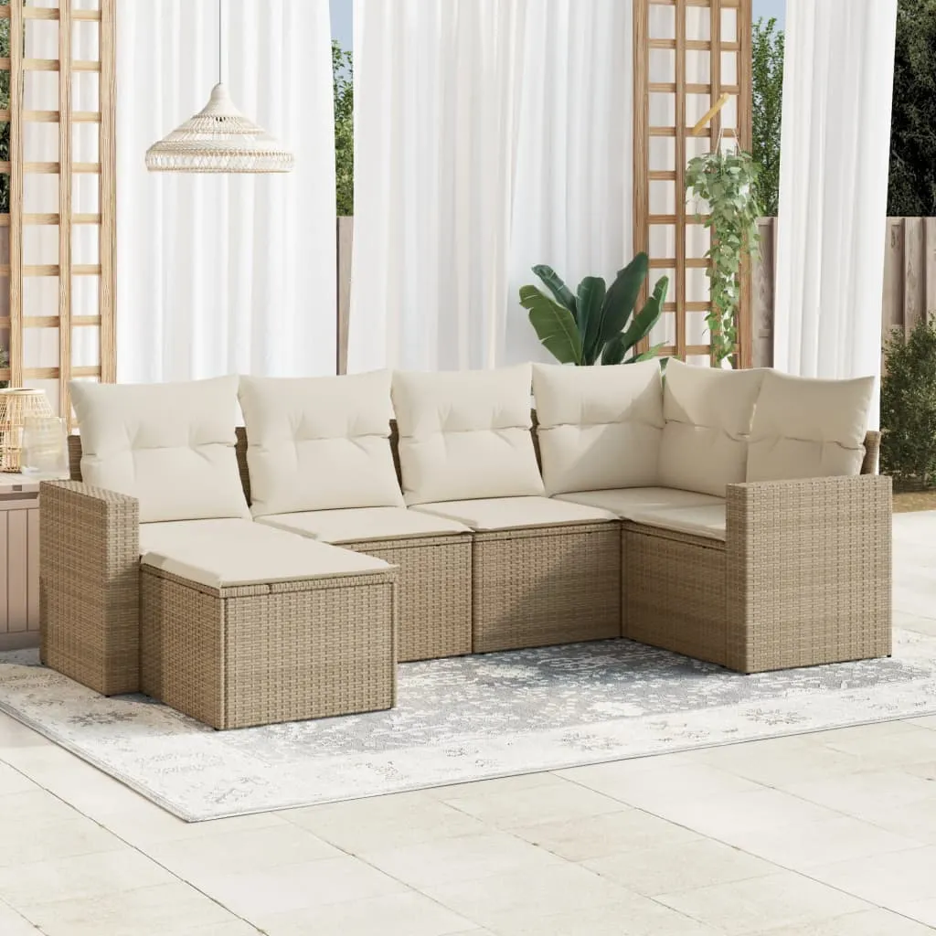 vidaXL 6-dijelni set vrtnih sofa s jastucima bež od poliratana - Venlo