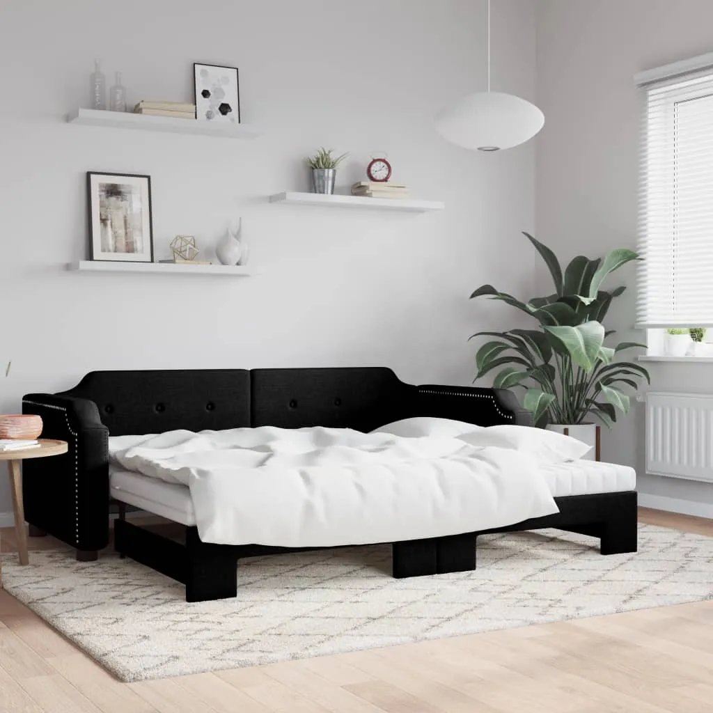 vidaXL Dnevni krevet na razvlačenje s madracima crni 80x200 cm tkanina - Venlo