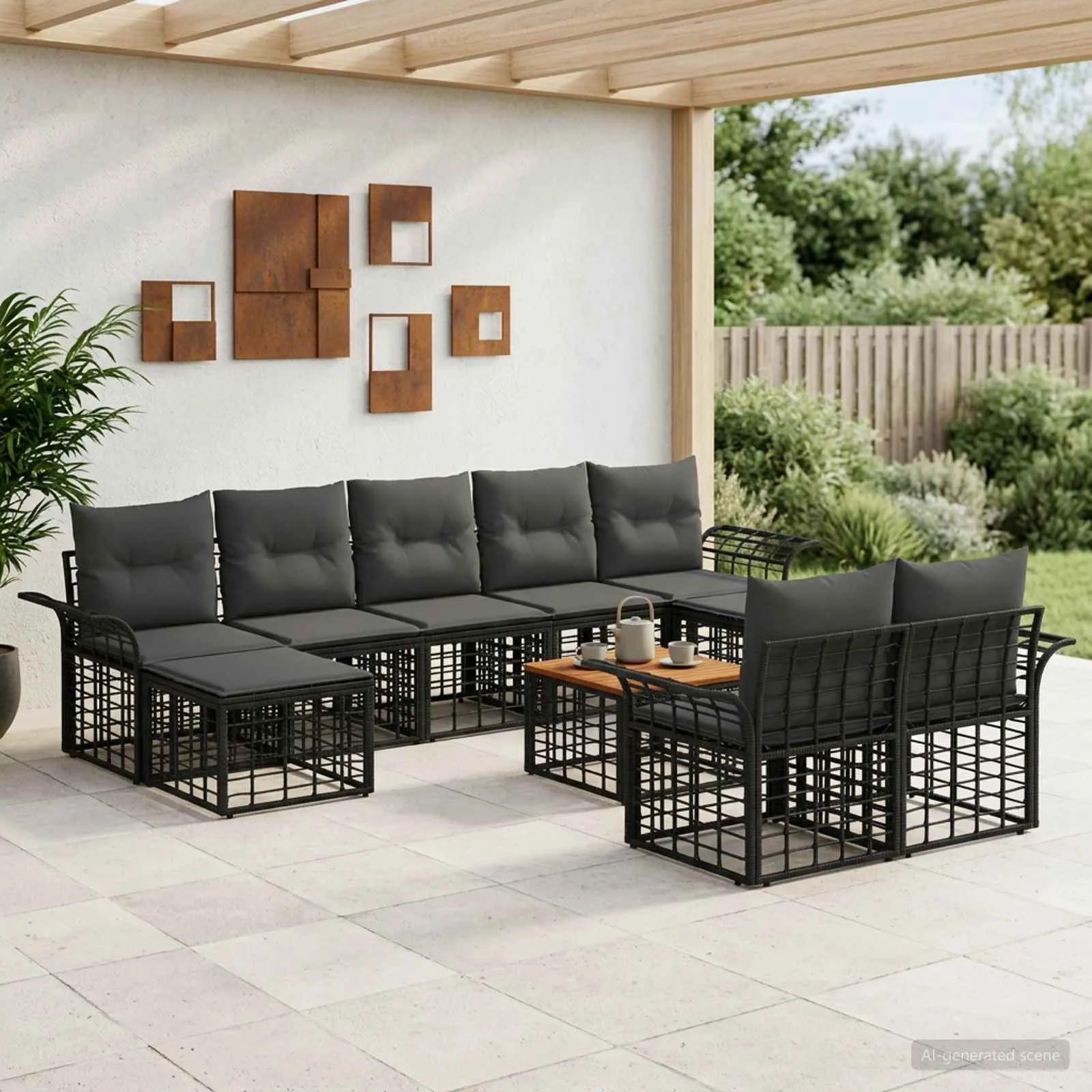 vidaXL Set vanjskih sofa 10 kom. Crna i tamno siva Poliester - Venlo