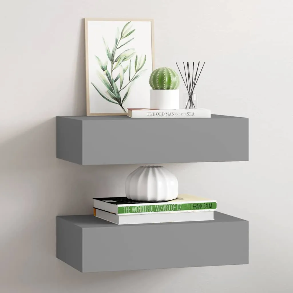 vidaXL Zidne police s ladicom 2 kom sive 40 x 23,5 x 10 cm MDF - Venlo