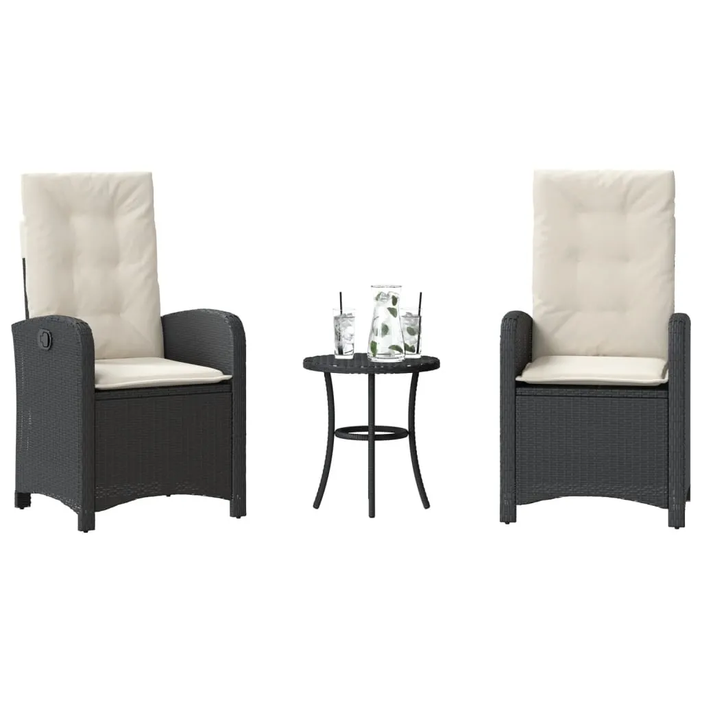 vidaXL 3-dijelni bistro set s jastucima crni od poliratana - Venlo