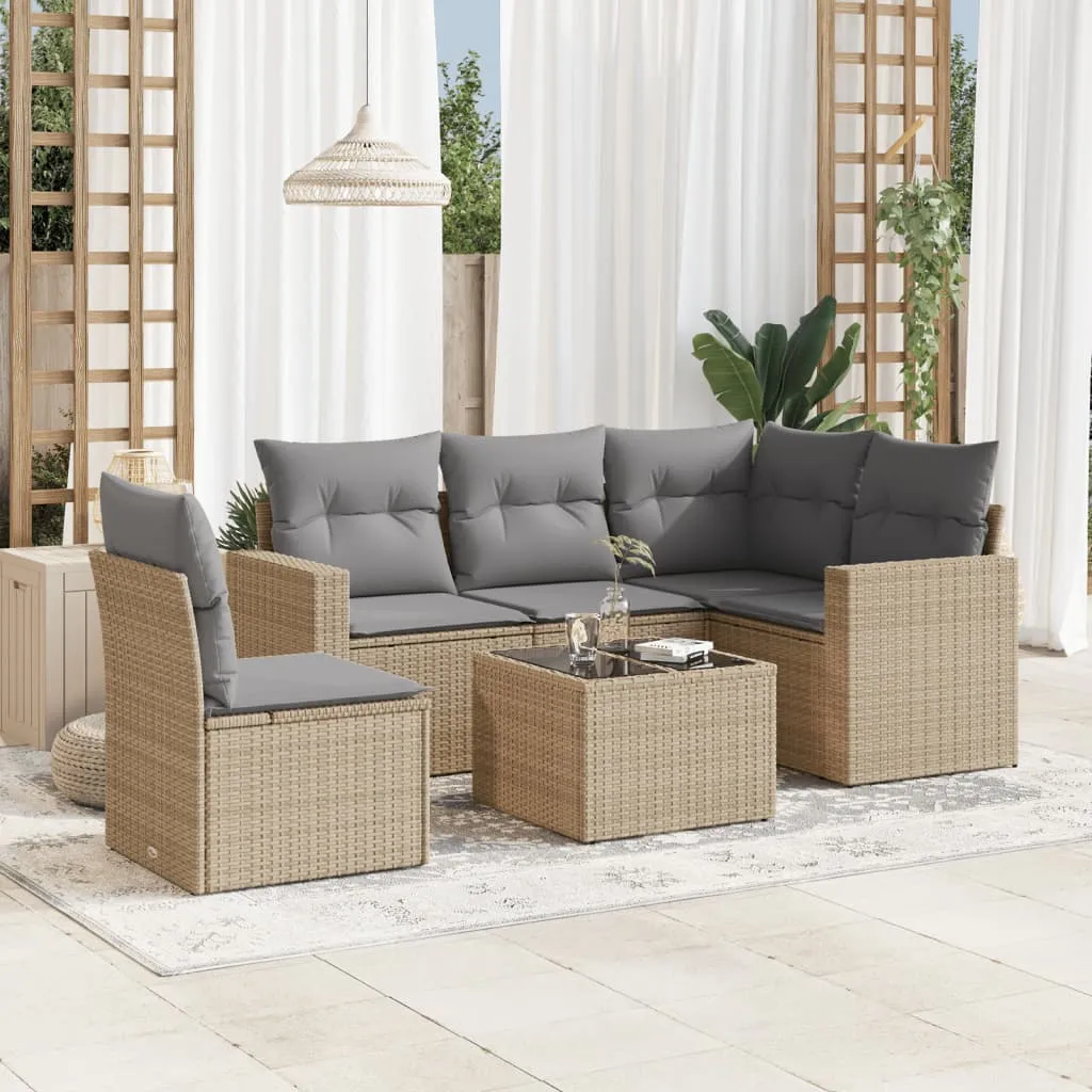 vidaXL 6-dijelni set vrtnih sofa s jastucima bež od poliratana - Venlo