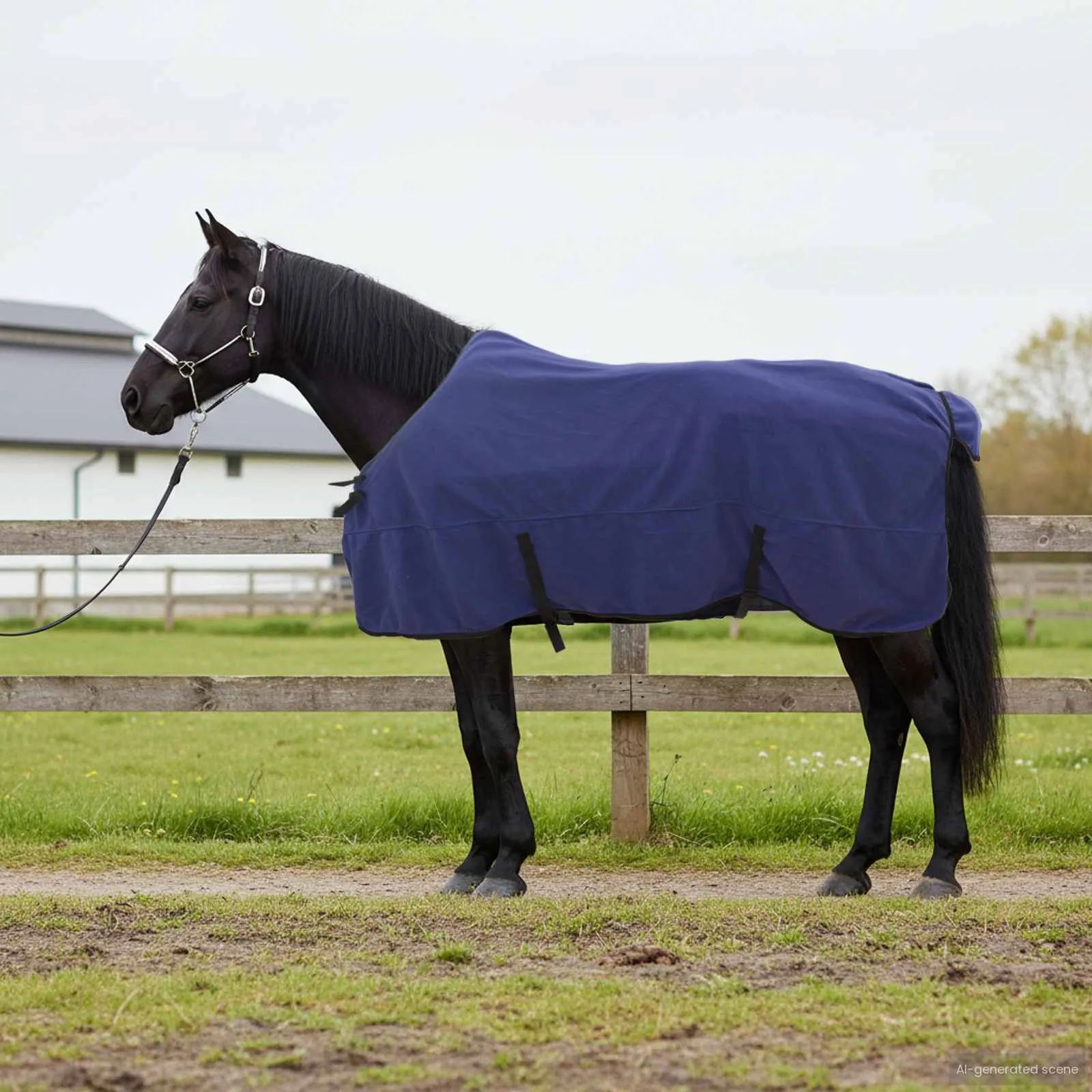 vidaxl pokrivač za konje mornarsko plava 155 cm poliester fleece - slika 1