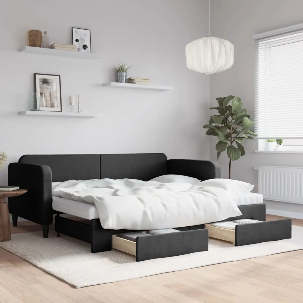 vidaXL Dnevni krevet na razvlačenje s ladicama crni 90x200 cm tkanina - Venlo