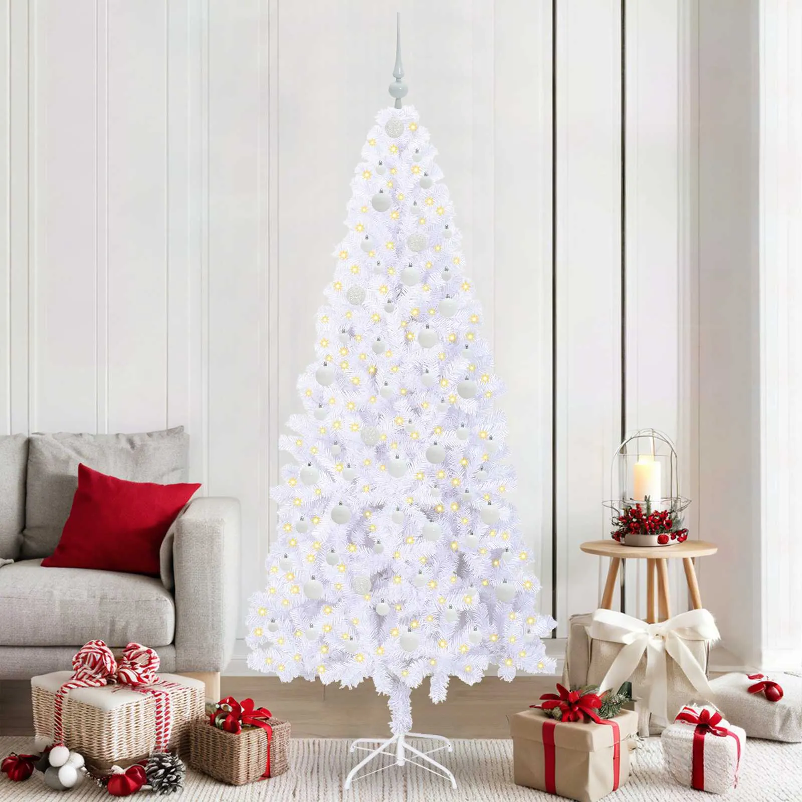 vidaxl umjetno božićno drvce s stalakom bijelo 210 cm pvc i čelik - slika 1