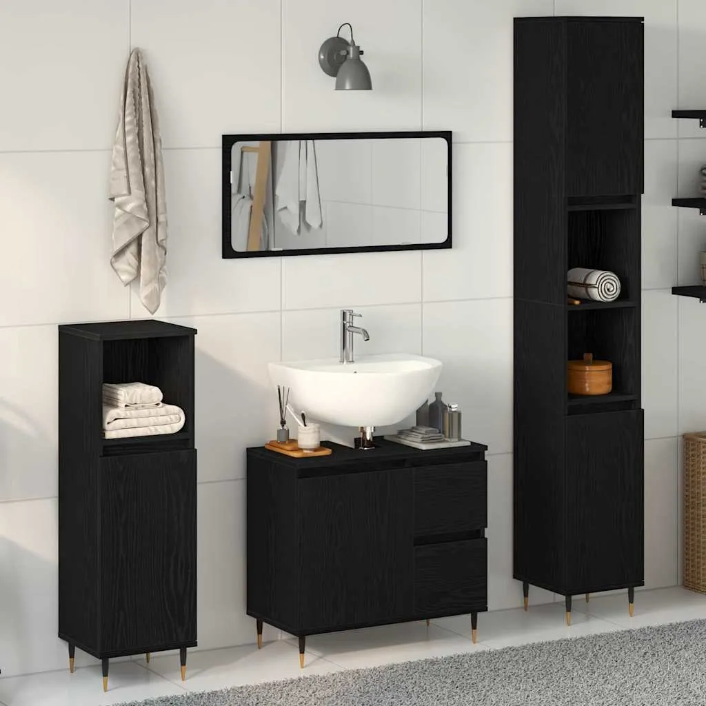 vidaXL Set namještaja za kupaonicu 3 kom. Crni hrast 30 x 30 x 190 cm - Venlo