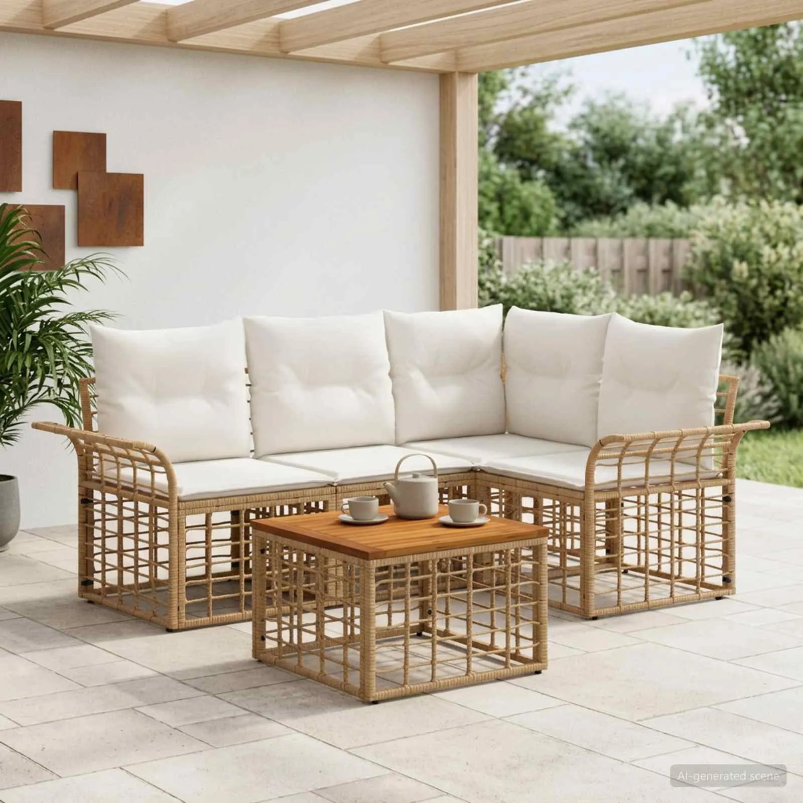 vidaXL Set vanjskih sofa 5 kom. Prirodna i krema bijela Poliester - Venlo