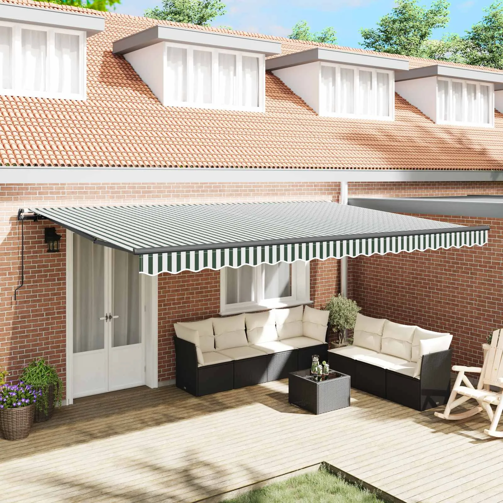 vidaXL Povlačivi tende Zelena i bijela 500 × 300 cm - Venlo