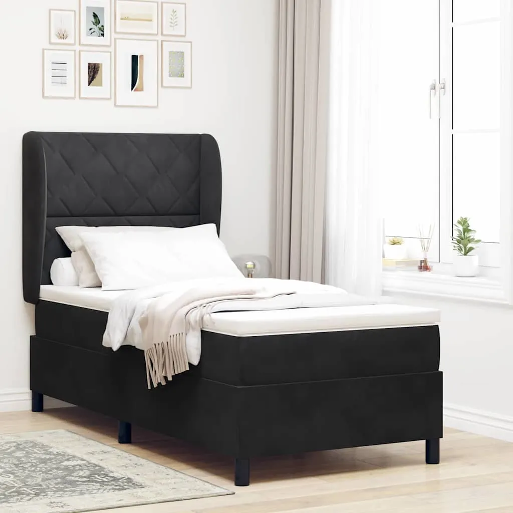 vidaXL Krevet s opruga kutije s uzglavljem Crna 190 x 90 cm Baršun - Venlo