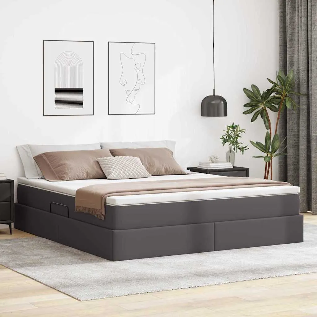 vidaXL Krevet s madracem i skladištem Siva 160 x 200 cm Lažna koža - Venlo