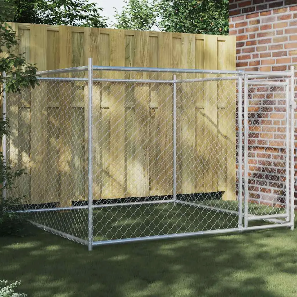 vidaxl kavez za pse s vratima sivi 2 x 2 x 1,5 m od pocinčanog čelika - slika 1