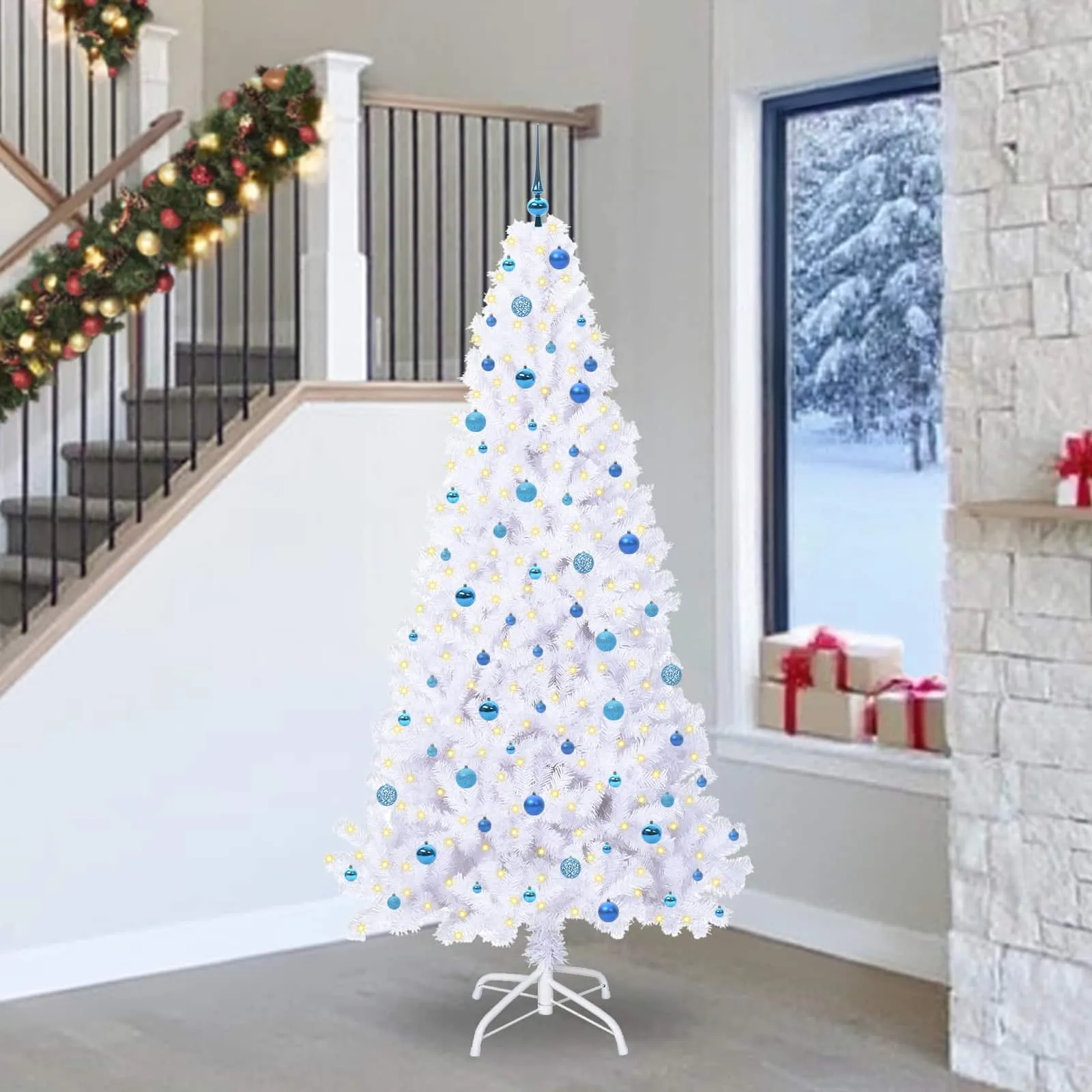 vidaxl umjetno božićno drvce s stalakom bijelo 240 cm pvc i čelik - slika 1