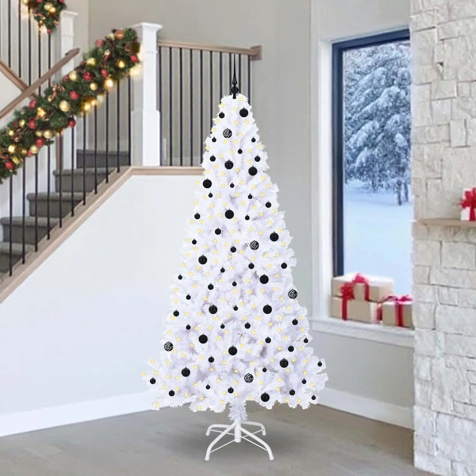 vidaxl umjetno božićno drvce s stalakom bijelo 240 cm pvc i čelik - slika 1