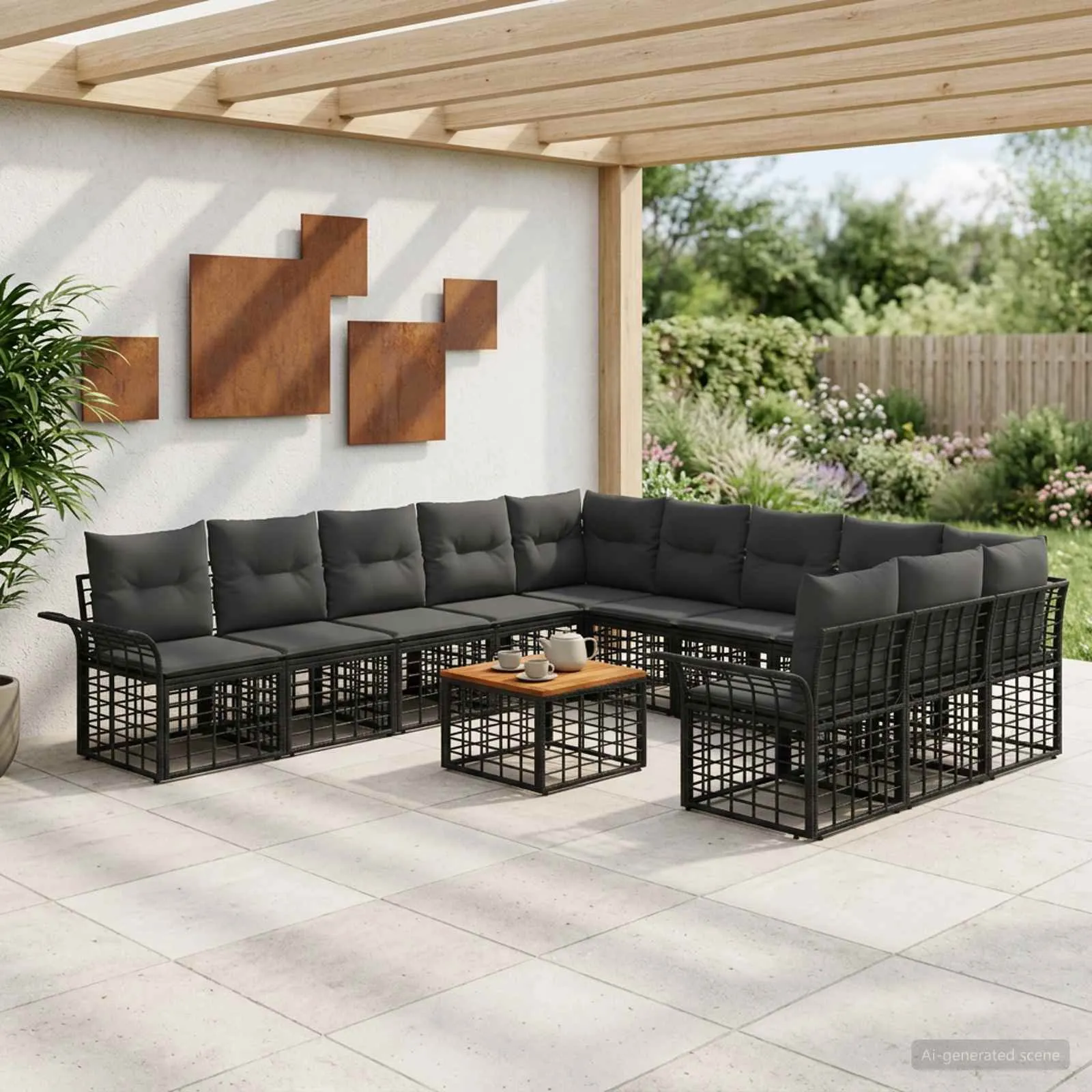 vidaXL Set vanjskih sofa 12 kom. Crna i tamno siva Poliester - Venlo