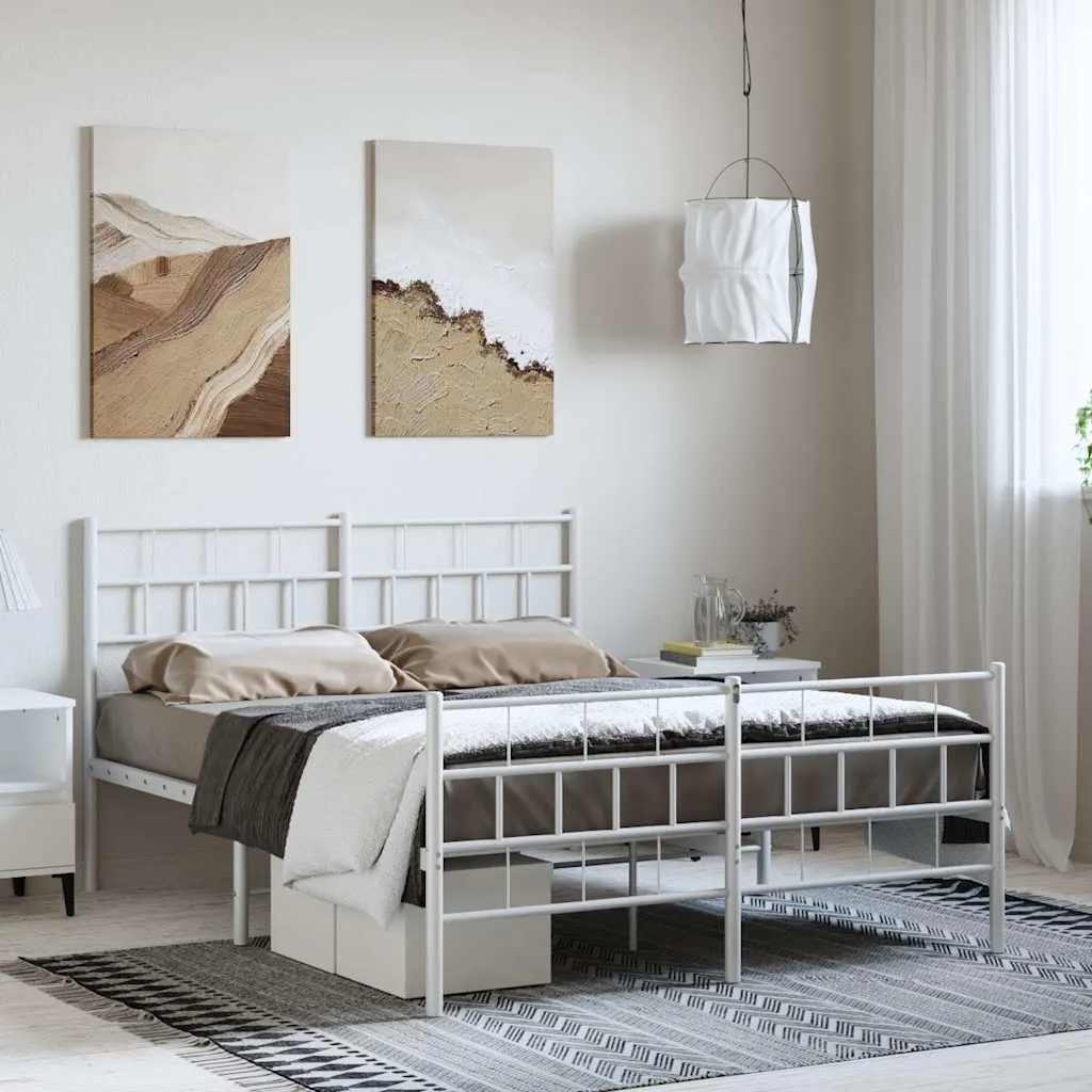 vidaXL Metalni okvir kreveta uzglavlje i podnožje bijeli 150 x 200 cm - Venlo