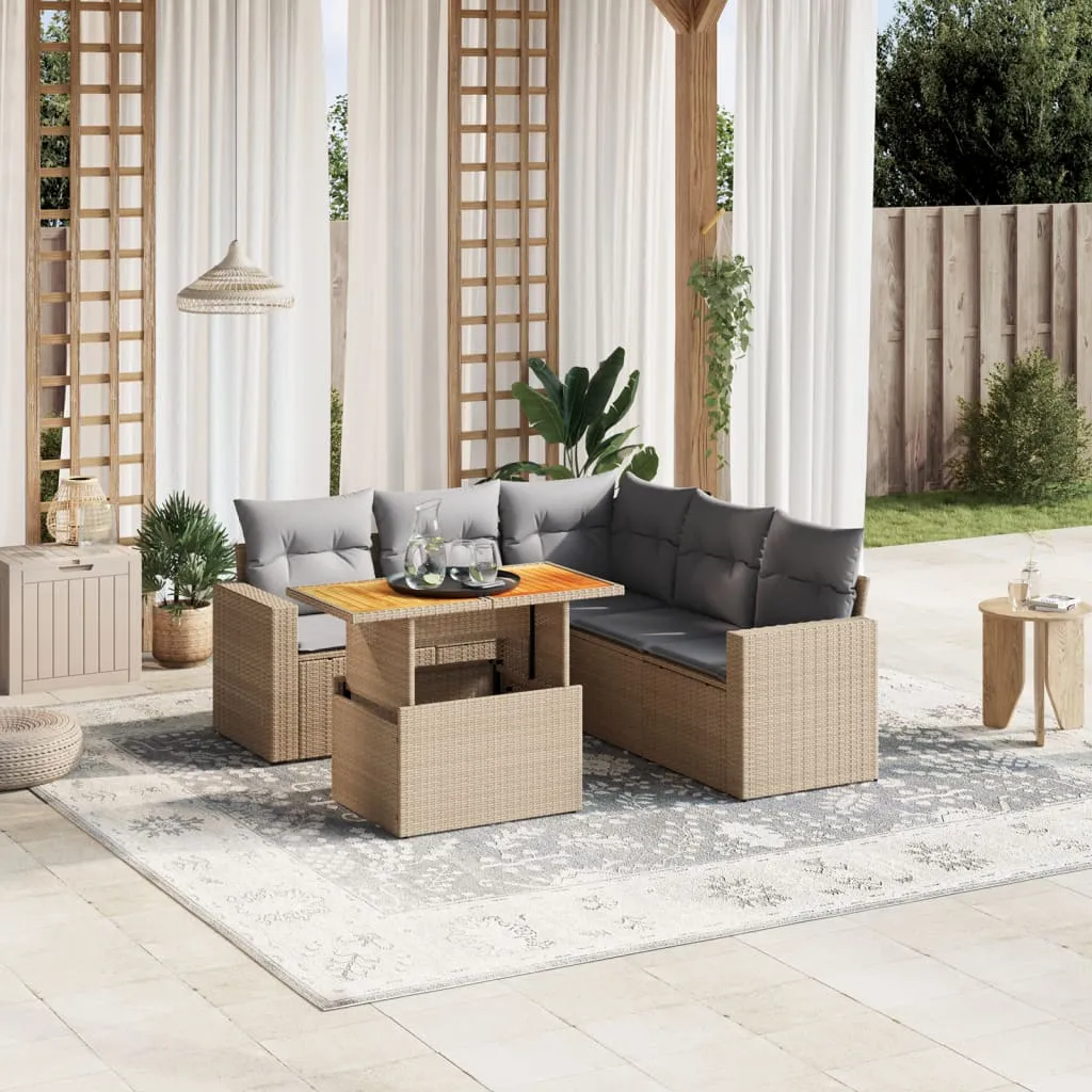 vidaxl 6-dijelni set vrtnih sofa s jastucima bež od poliratana - slika 1