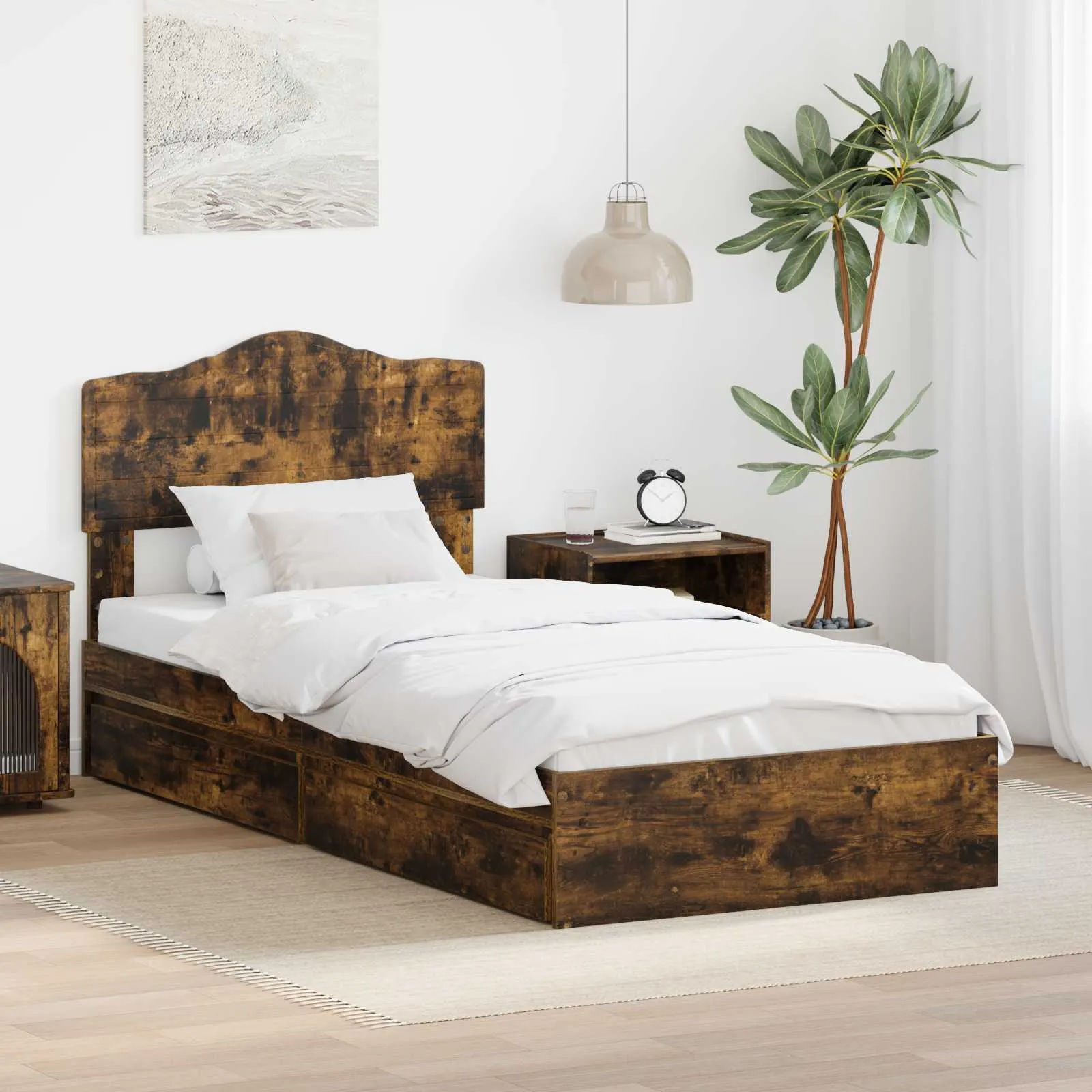 vidaXL Krevet s od storage s ladicama Dimljeni hrast 100 x 200 cm - Venlo