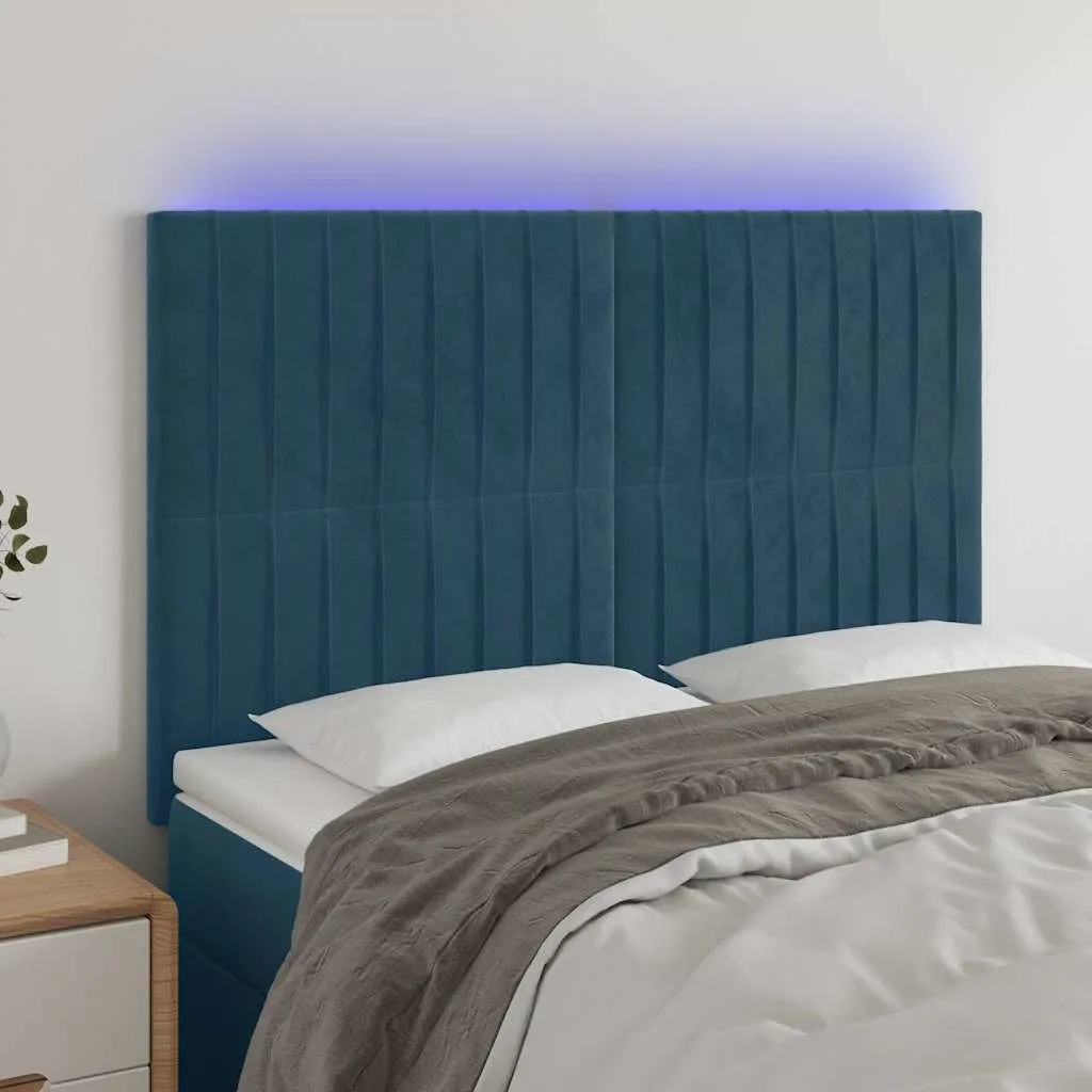 vidaXL LED uzglavlje tamnoplavo 144x5x118/128 cm baršunasto - Venlo