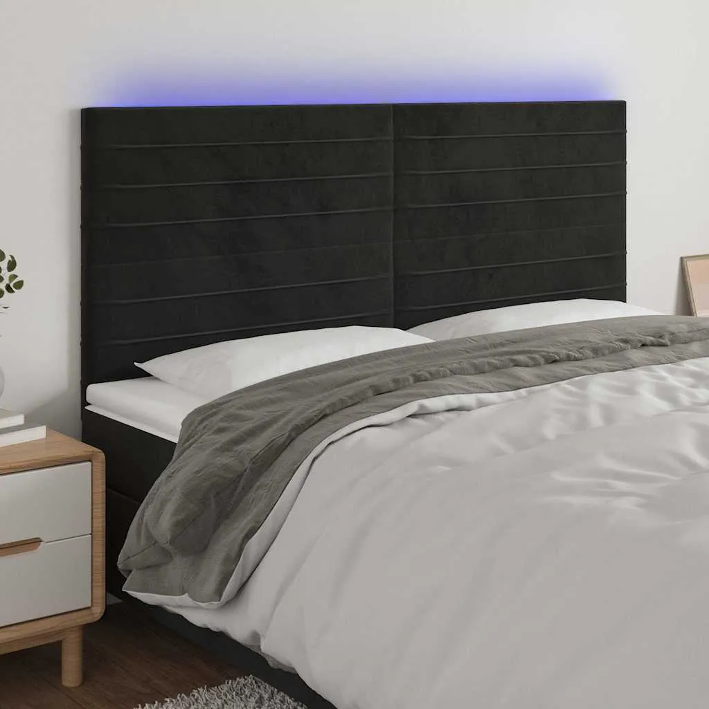 vidaXL LED uzglavlje crno 200x5x118/128 cm baršunasto - Venlo