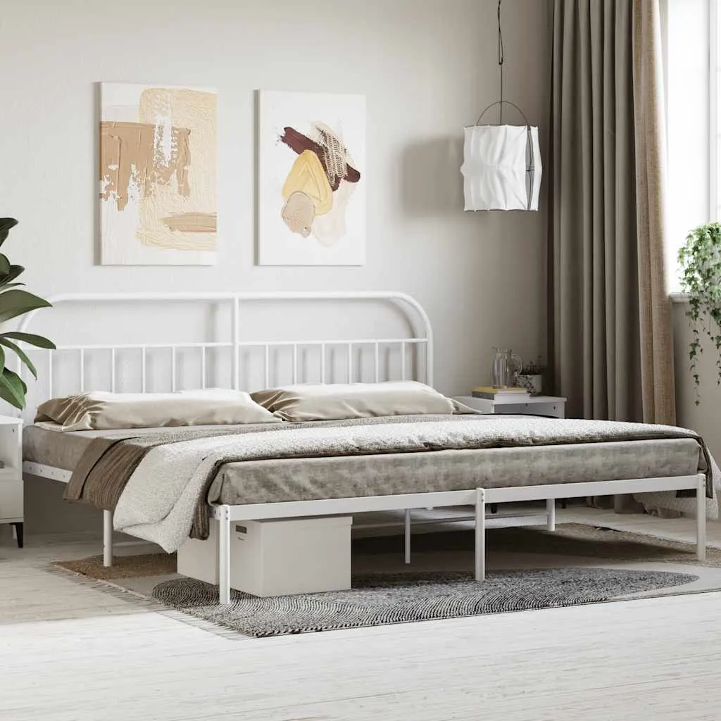 vidaXL Metalni okvir za krevet s uzglavljem bijeli 200x200 cm - Venlo