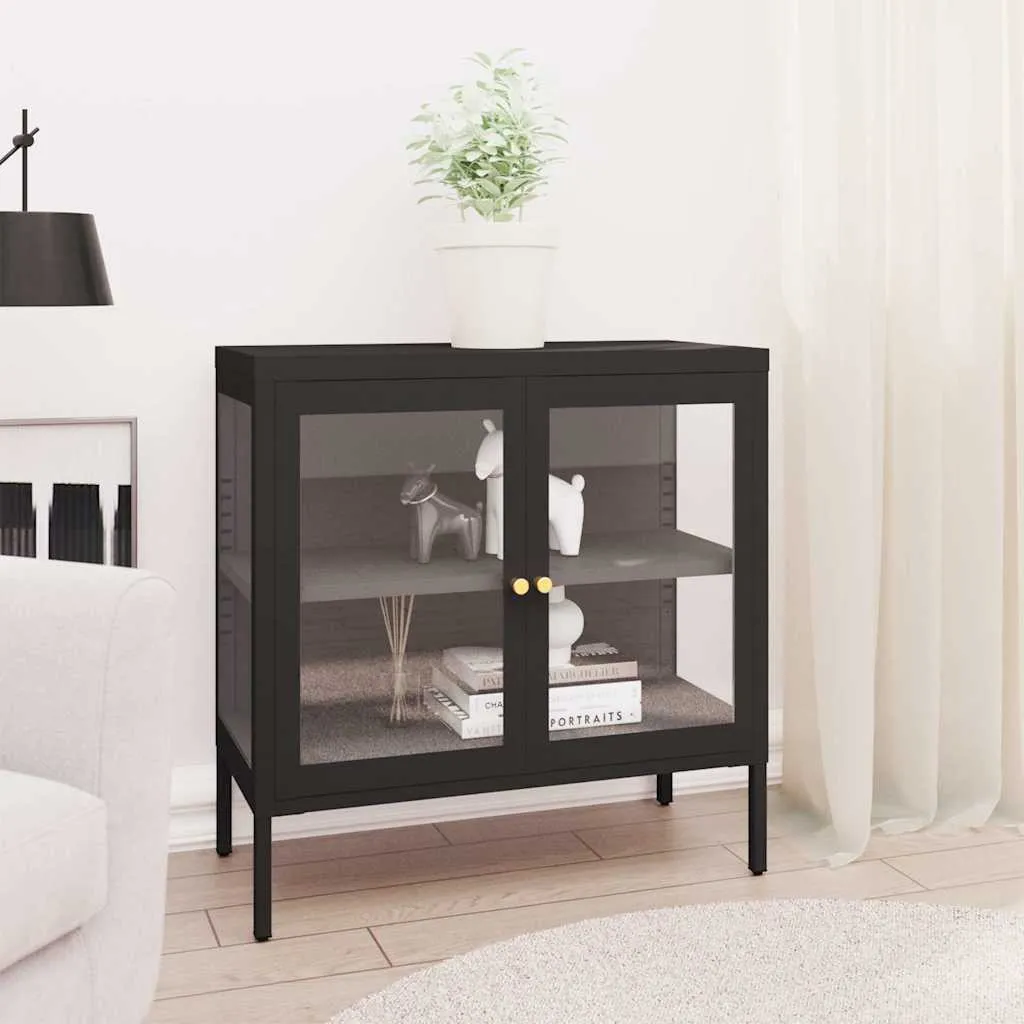 vidaXL Komoda crna 70 x 35 x 70 cm od čelika i stakla - Venlo