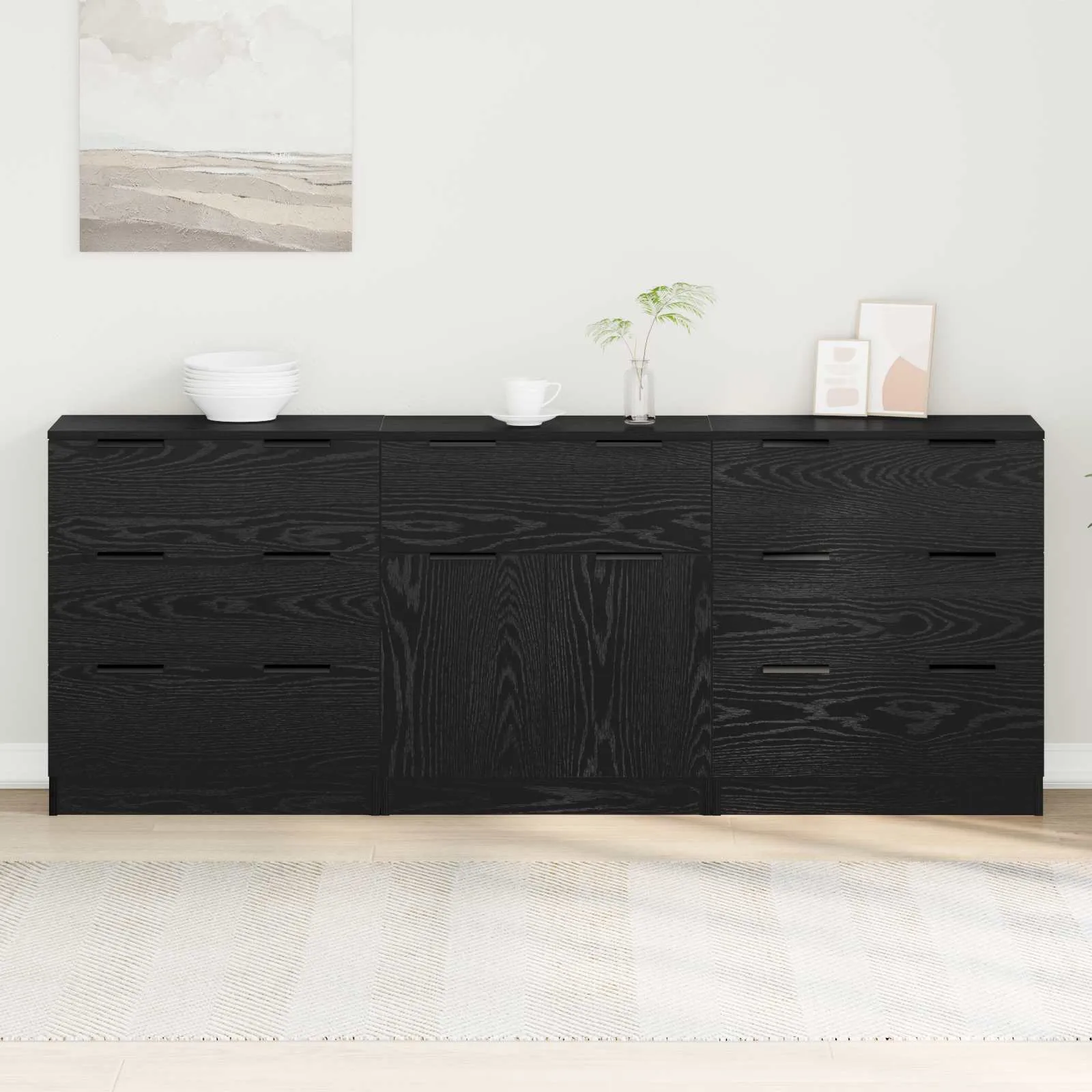 vidaXL Kreveta 3 kom. Crni hrast 181 x 30 x 70 cm Konstruirano drvo - Venlo