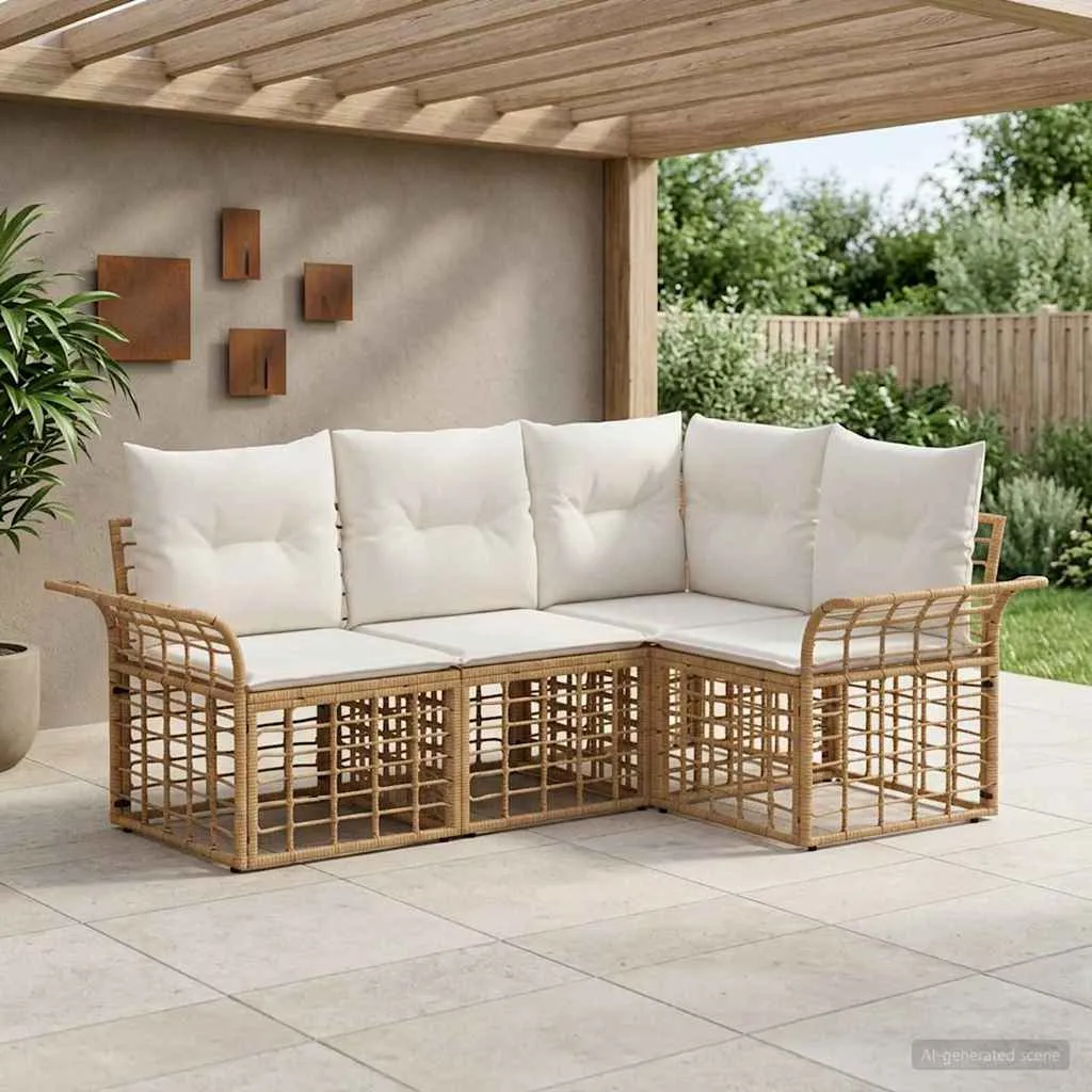 vidaXL Set vanjskih sofa 4 kom. Prirodna i krema bijela Poliester - Venlo