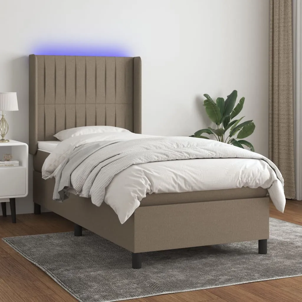 vidaXL Krevet box spring s madracem LED smeđesivi 90x200 cm tkanina - Venlo