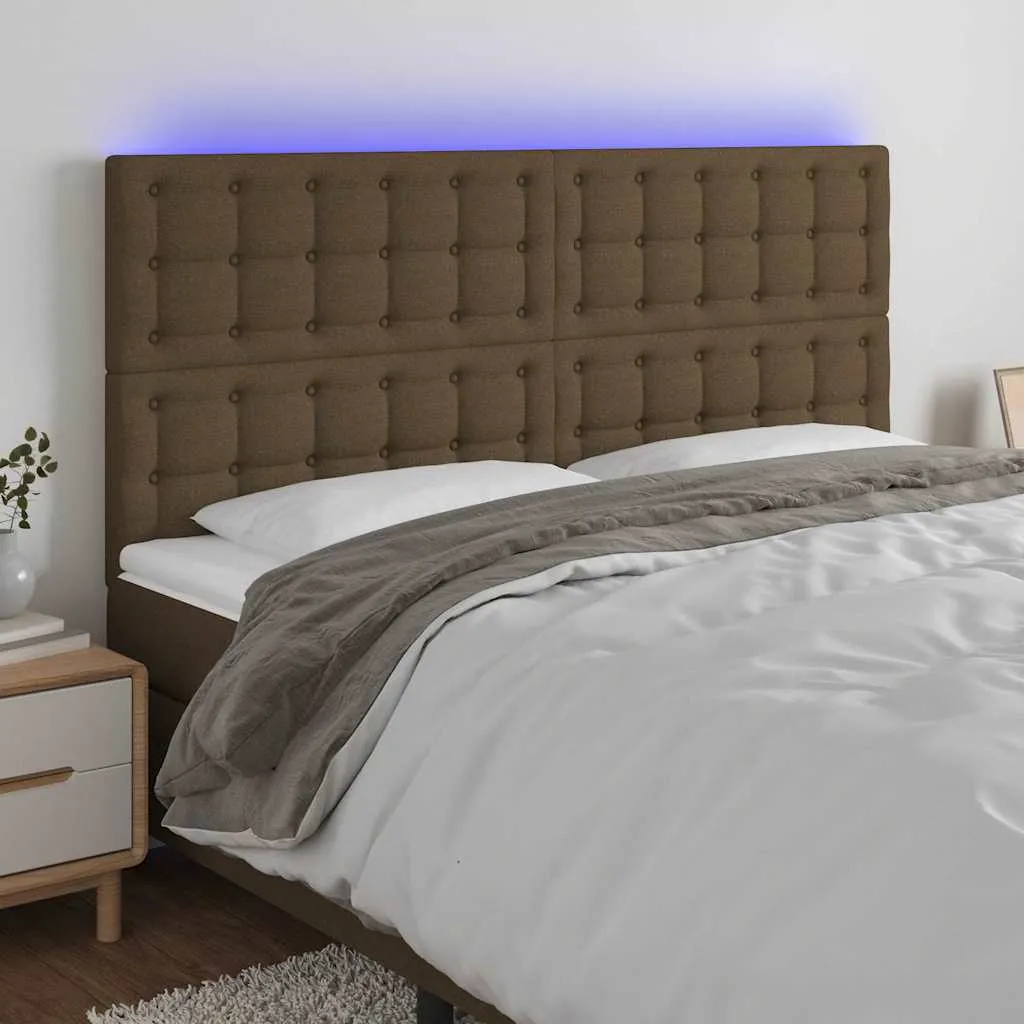 vidaXL LED uzglavlje tamnosmeđe 160x5x118/128 cm od tkanine - Venlo