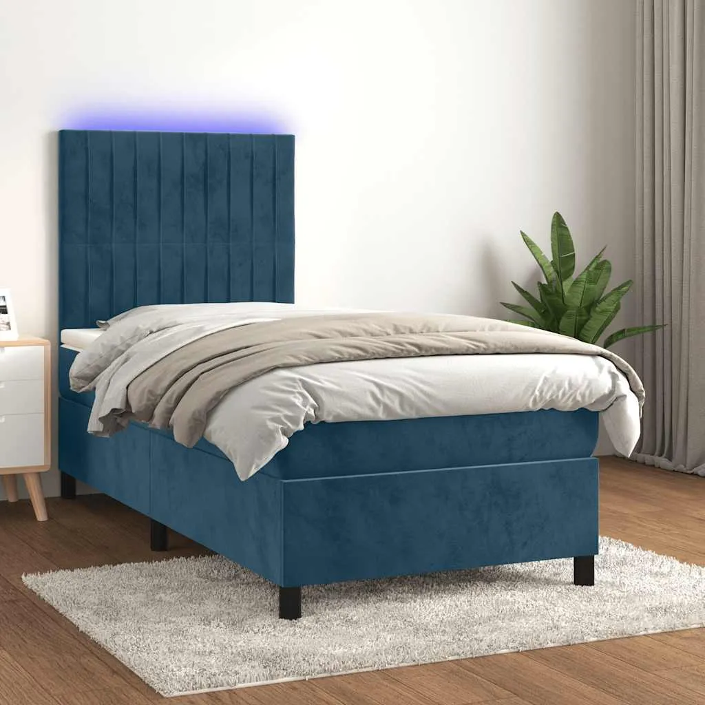 vidaXL Krevet box spring s madracem LED tamnoplavi 90x200 cm baršun - Venlo