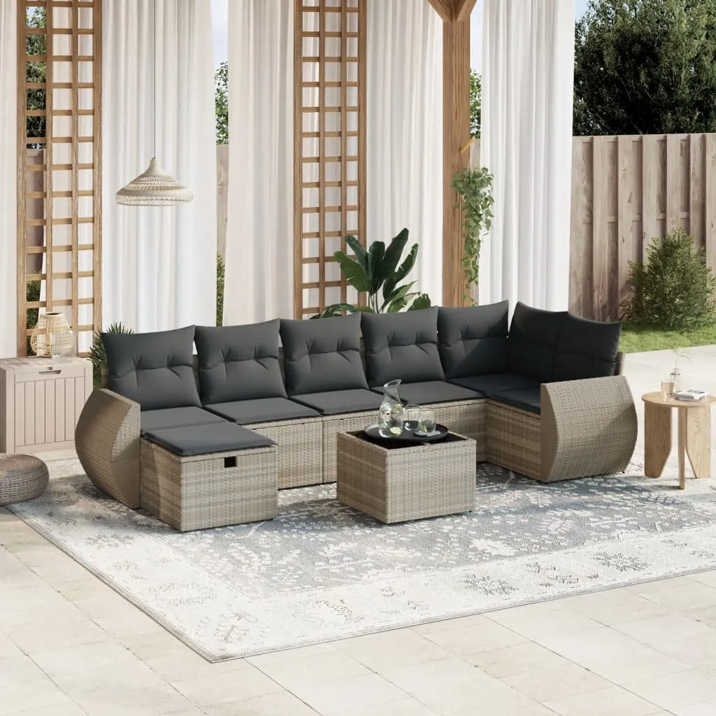 vidaXL 8-dijelni set vrtnih sofa od poliratana s jastucima svjetlosivi - Venlo