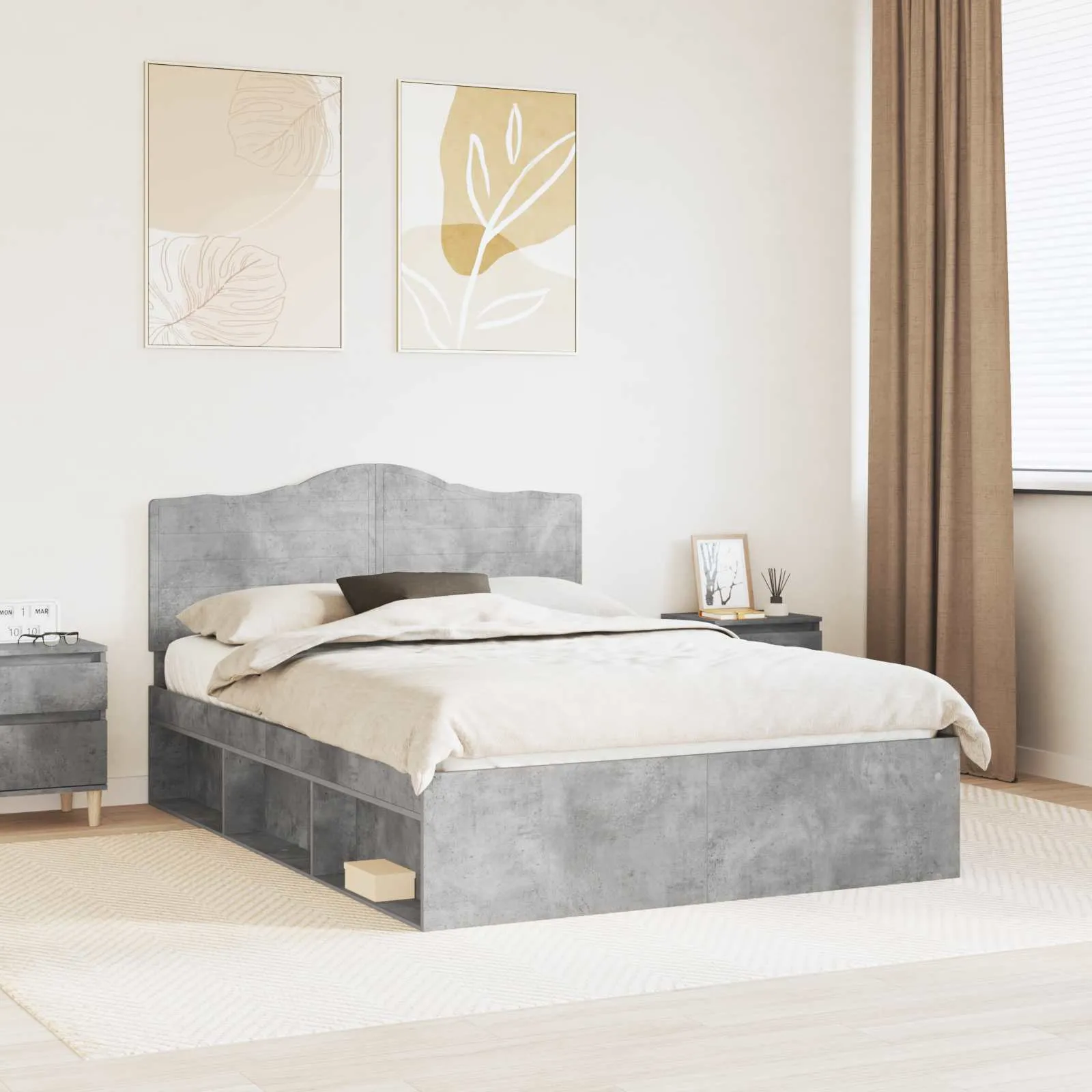 vidaXL Krevetna konstrukcija Beton 160 x 200 cm Čvrsto borovo drvo - Venlo