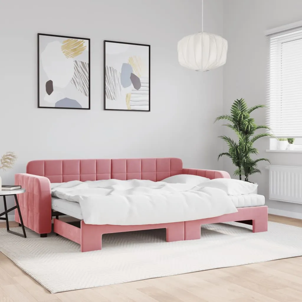vidaXL Dnevni krevet na razvlačenje ružičasti 80 x 200 cm baršunasti - Venlo