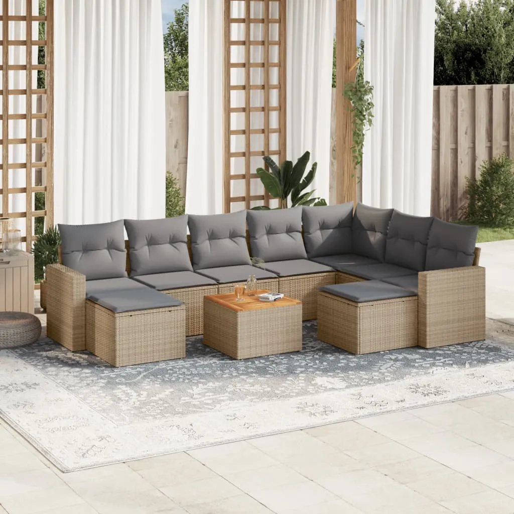 vidaXL 10-dijelni set vrtnih sofa s jastucima bež od poliratana - Venlo
