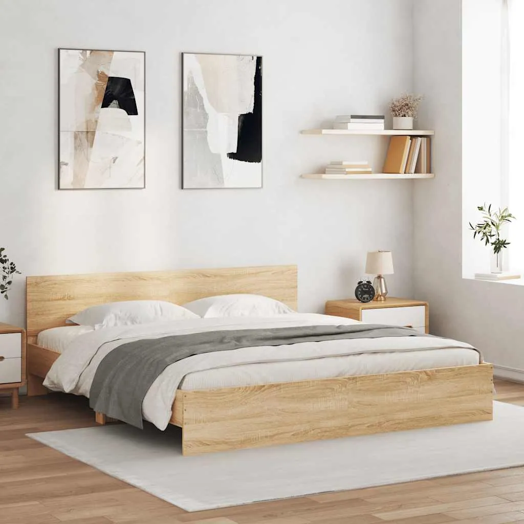 vidaXL Okvir za krevet s uzglavljem i LED boja hrasta sonome 200x200cm - Venlo