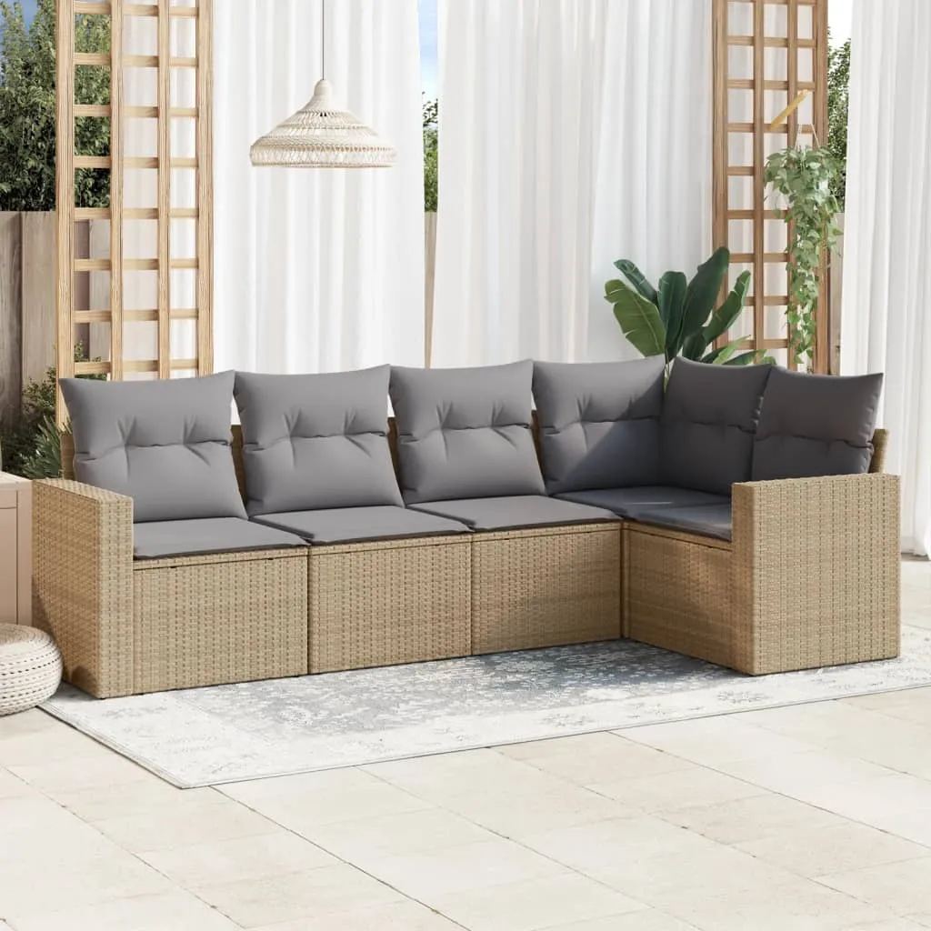 vidaXL 5-dijelni vrtni set sofa s jastucima bež od poliratana - Venlo