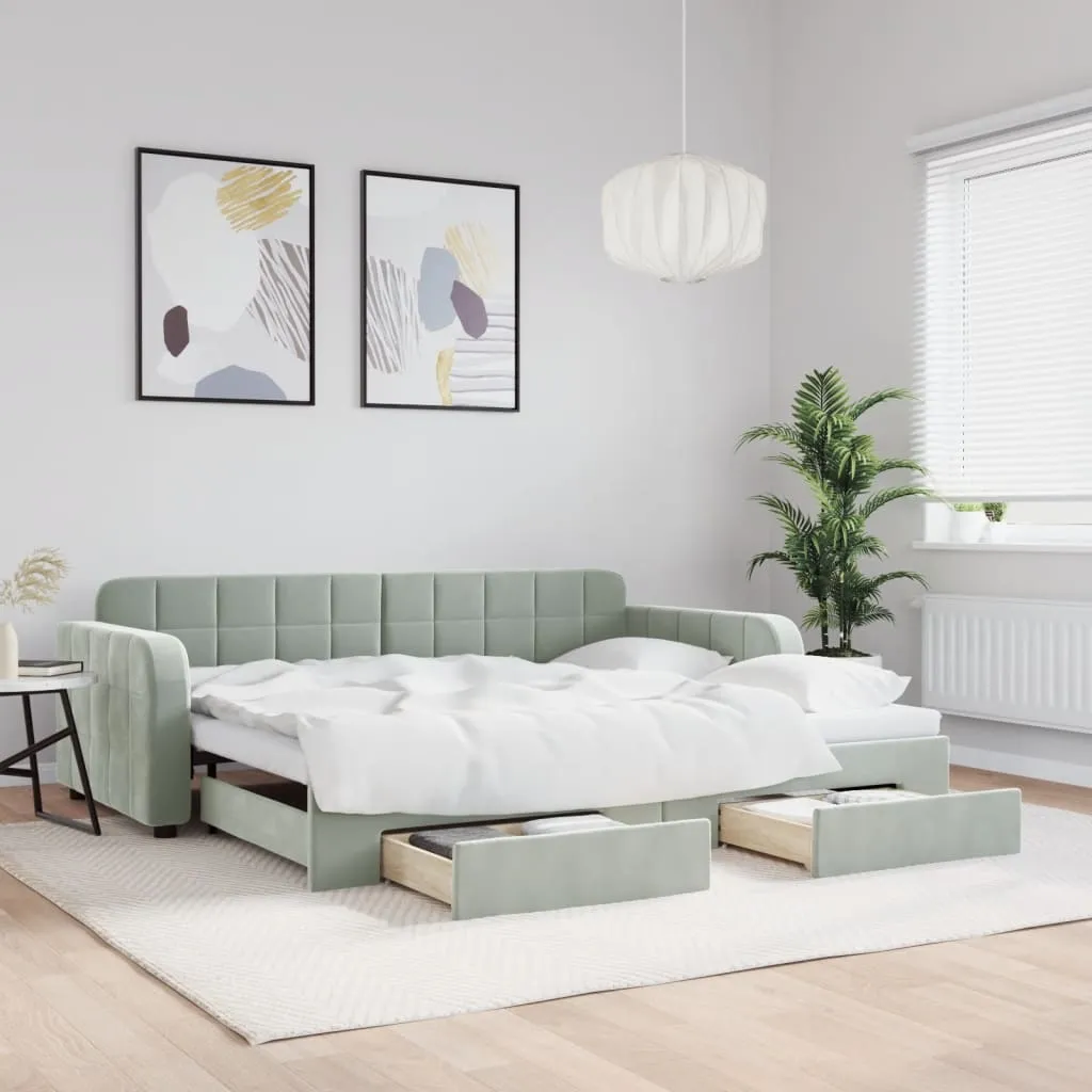 vidaXL Dnevni krevet na razvlačenje svjetlosivi 90 x 200 cm baršunasti - Venlo