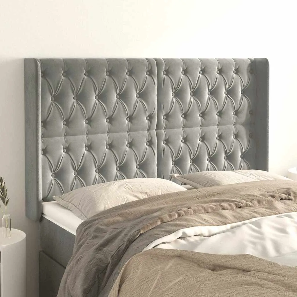 vidaXL Uzglavlje s ušima svjetlosivo 163x16x118/128 cm baršunasto - Venlo