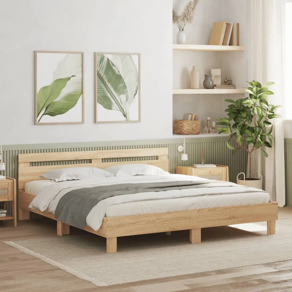 vidaXL Okvir za krevet s uzglavljem i LED boja hrasta sonome 200x200cm - Venlo